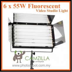 CAMZILLA-655A : 6 x 55W Fluorescent Video Studio Light with Heavy Duty Light Stands